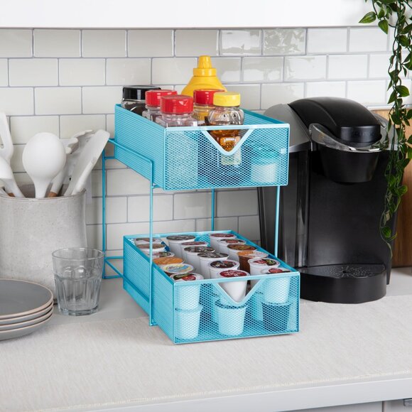 Mind Reader Blue Metal Mesh 2-Drawer Organizer - Picture 2 of 4